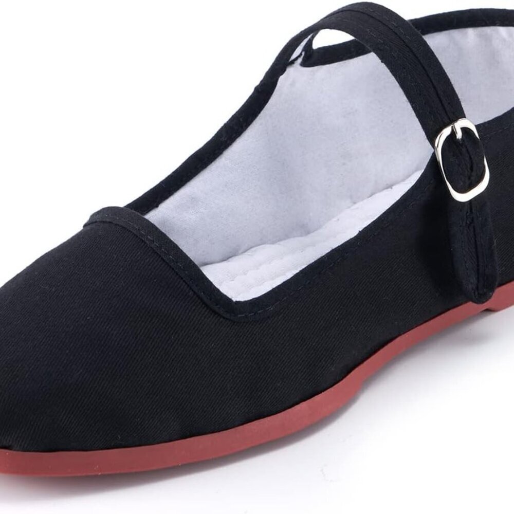 Womens Cotton Flats 6.5 Casual Chinese Doll Shoes Rubber Sole Buckle